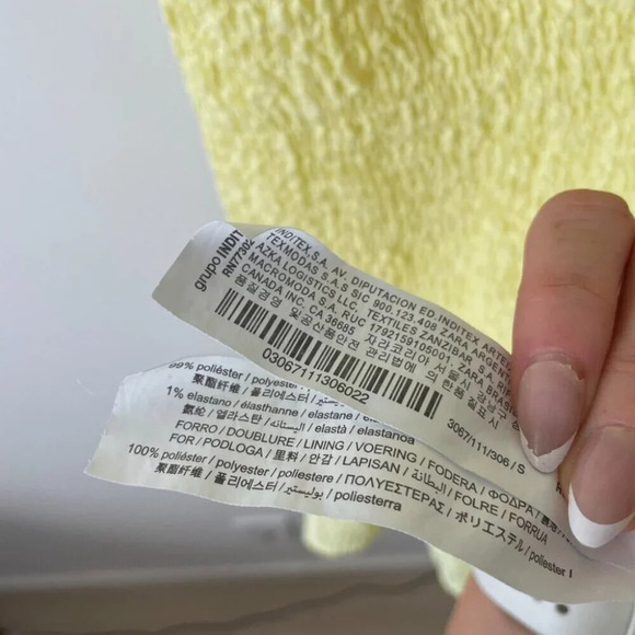 Zara Smocked Textured Ruffle Hem Mini Dress Pastel Yellow Blogger Fav Sz S - Picture 9 of 10